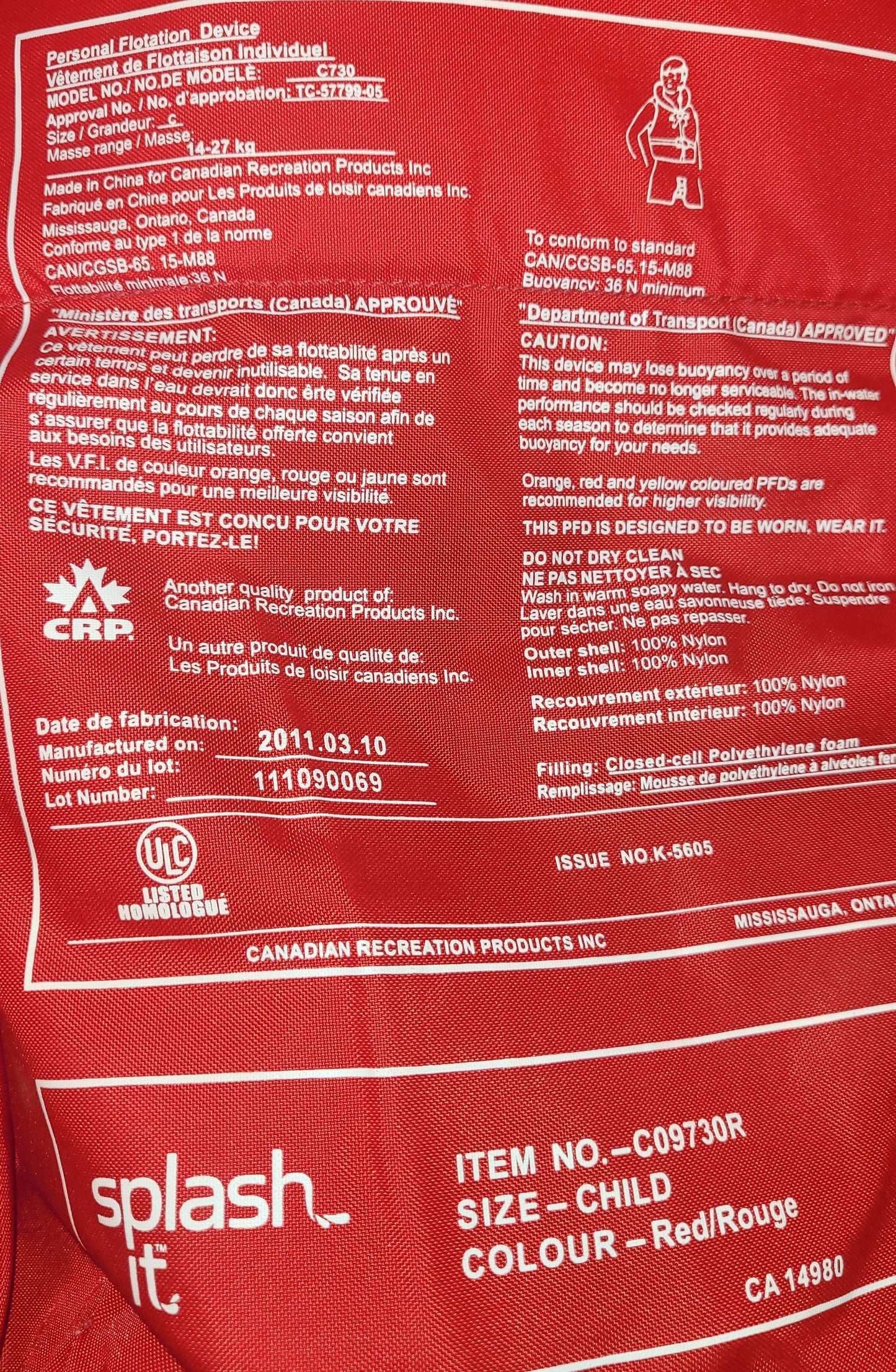 Veste de sauvetage enfant